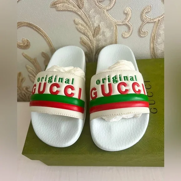 GUCCI kids slip- on slides with logo
